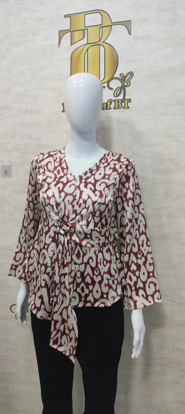 Maroon_Poly_Abstract_Animal_Print_Satin_Top_For_Women_&_Girls