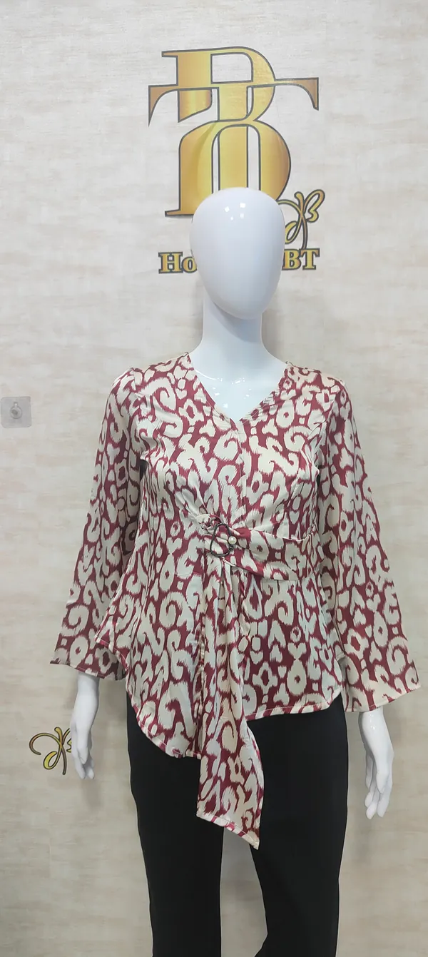 Maroon_Poly_Abstract_Animal_Print_Satin_Top_For_Women_&_Girls