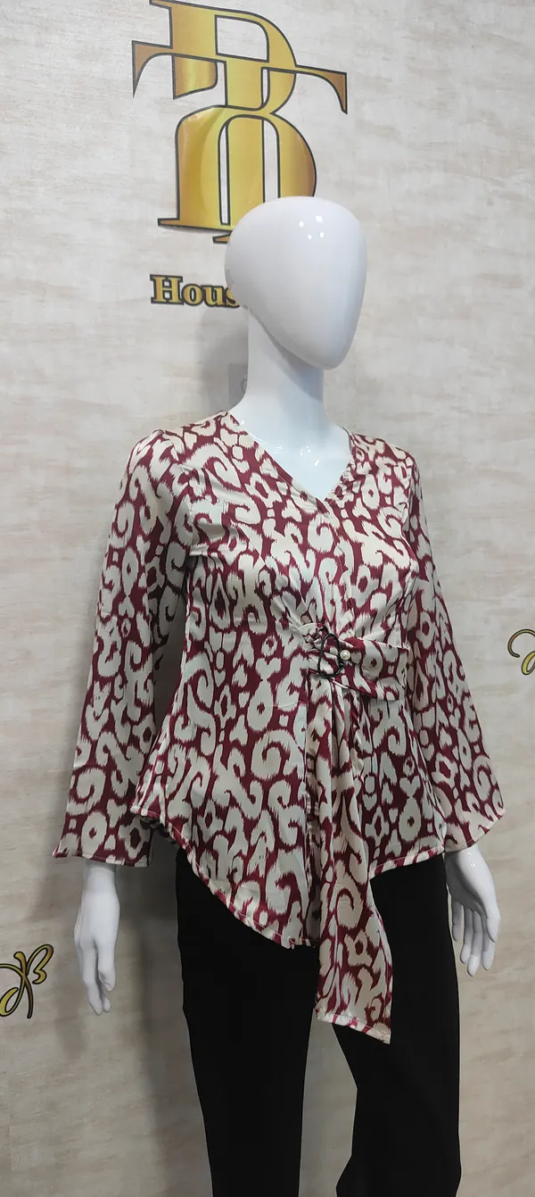 Maroon_Poly_Abstract_Animal_Print_Satin_Top_For_Women_&_Girls