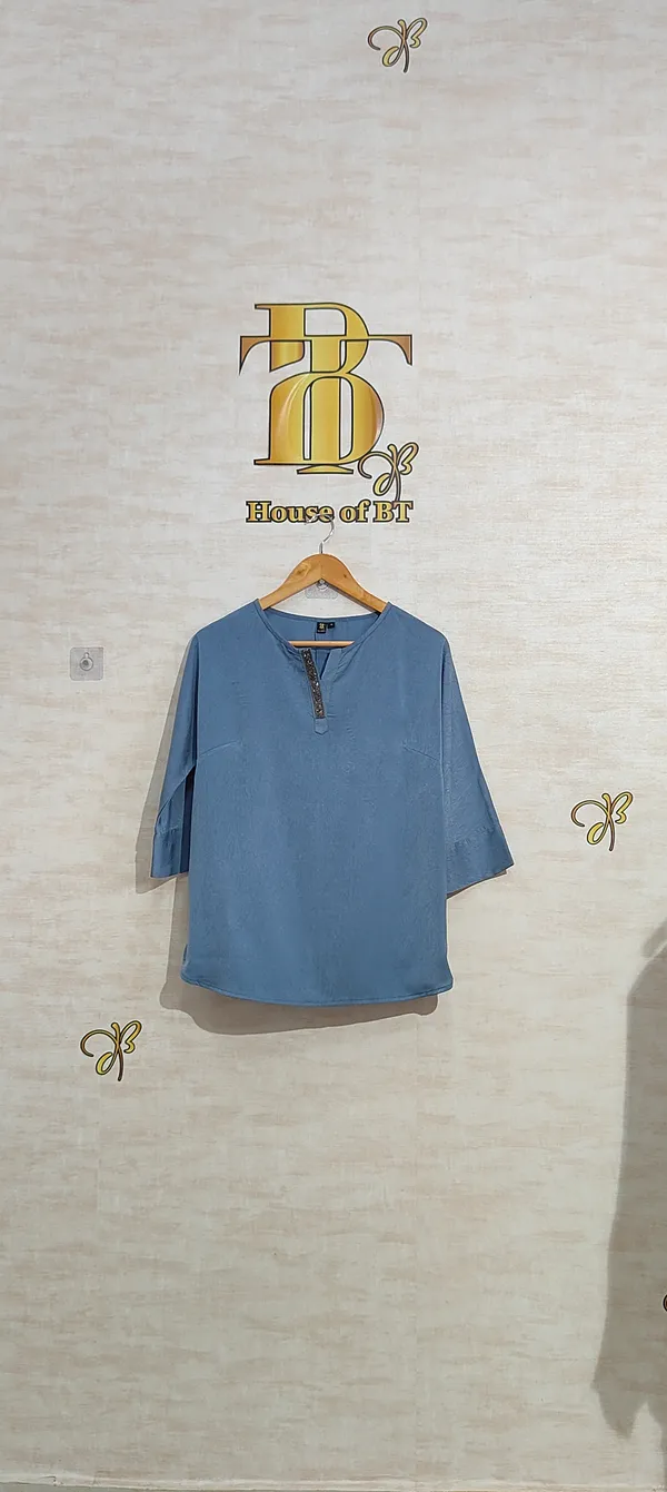Blue_Satin_Exquisite_Studded_Lace_Tunic_For_Women_&_Girls