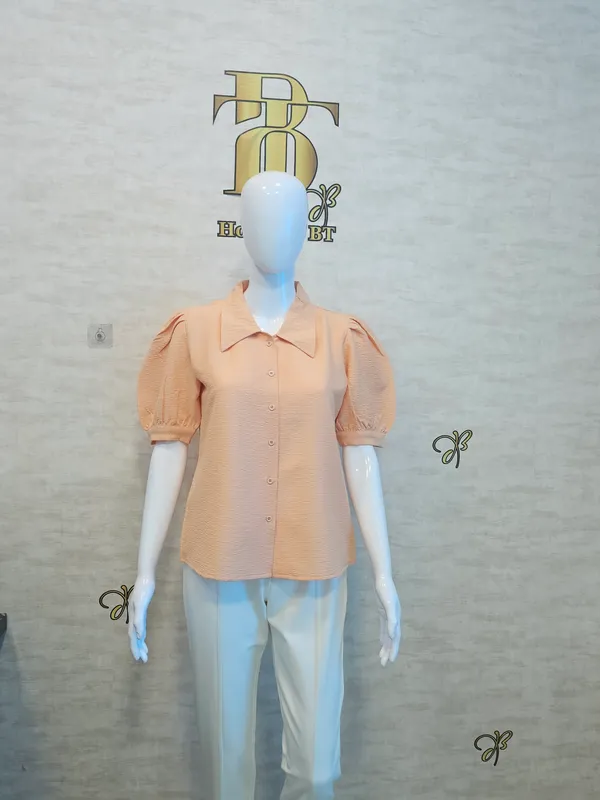 Orange_Poly_Wrinkle_Textured_Shirt_For_Women_&_Girls