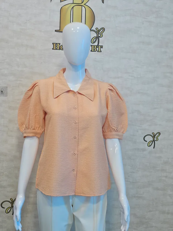 Orange_Poly_Wrinkle_Textured_Shirt_For_Women_&_Girls
