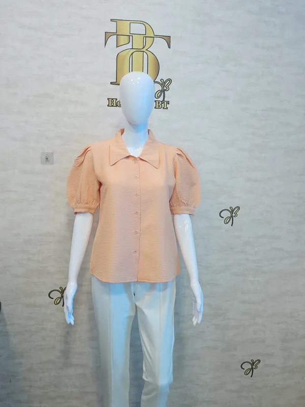 Orange_Poly_Wrinkle_Textured_Shirt_For_Women_&_Girls