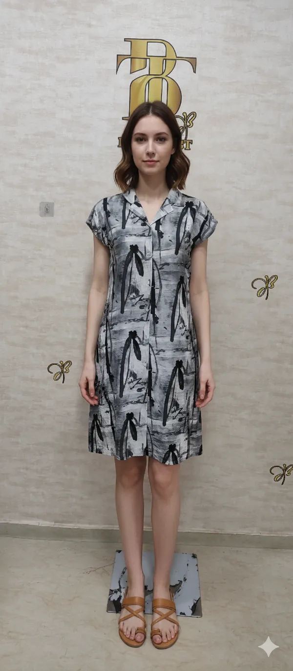 Grey_Rayon_Blend_Brush_Stroke_Print_Dress_For_Women_&_Girls