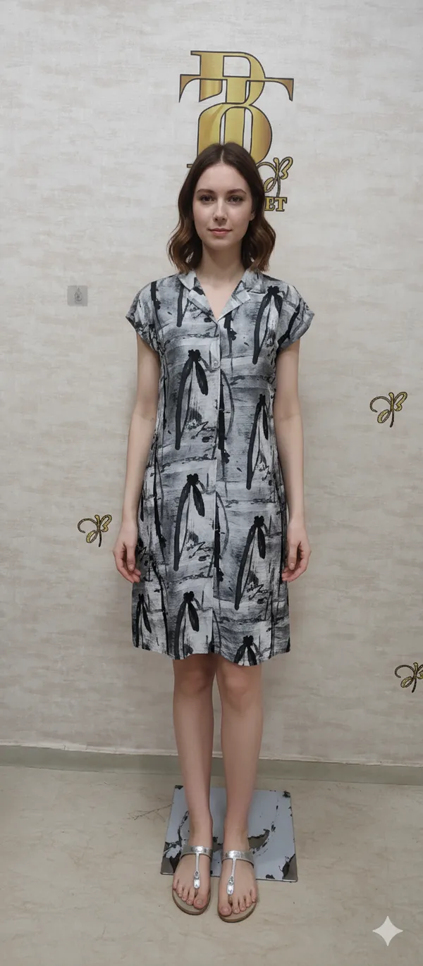 Grey_Rayon_Blend_Brush_Stroke_Print_Dress_For_Women_&_Girls