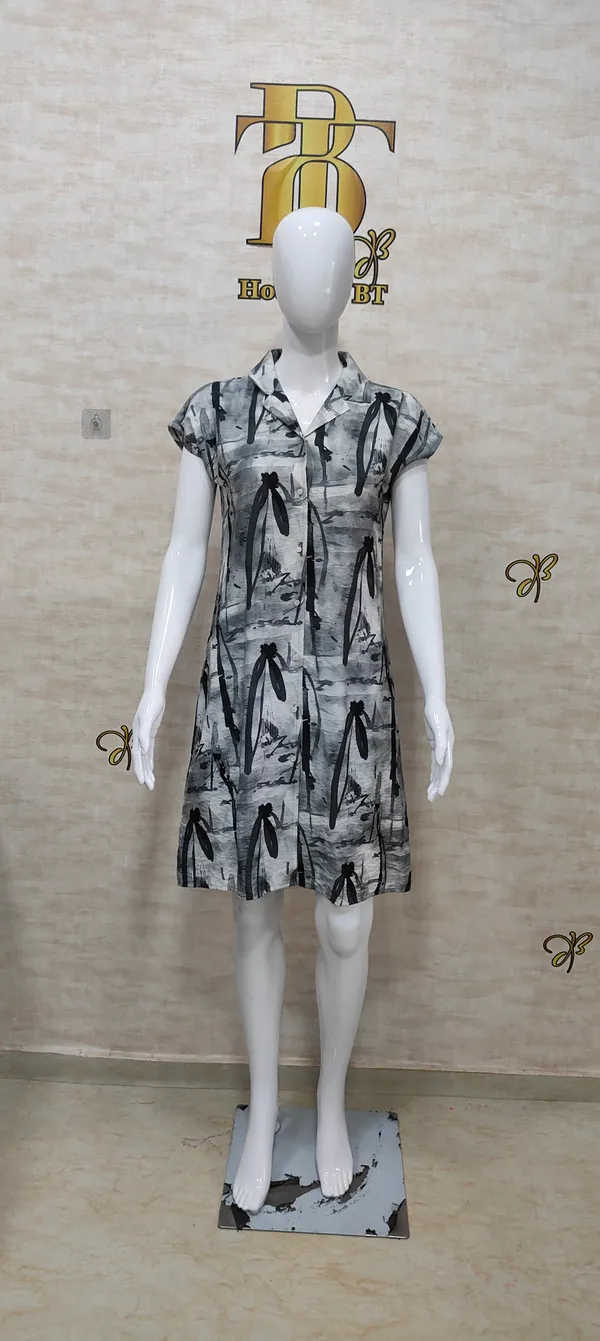 Grey_Rayon_Blend_Brush_Stroke_Print_Dress_For_Women_&_Girls
