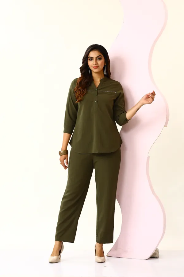 Olive_Rayon_Blend_Classic_Oasis_Co-Ord_Set_For_Women_&_Girls