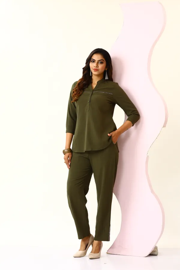 Olive_Rayon_Blend_Classic_Oasis_Co-Ord_Set_For_Women_&_Girls