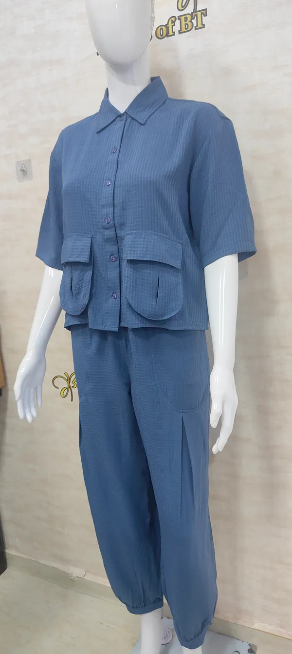 Blue_Rayon_Blend_Waffle_Design_Korean_Co-Ord_Set_For_Women_&_Girls