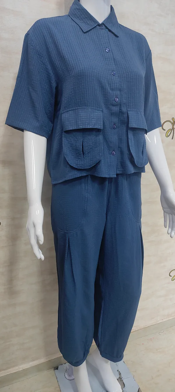 Blue_Rayon_Blend_Waffle_Design_Korean_Co-Ord_Set_For_Women_&_Girls