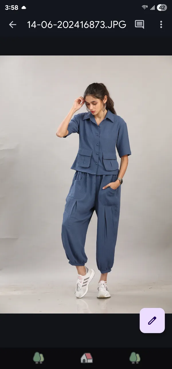 Blue_Rayon_Blend_Waffle_Design_Korean_Co-Ord_Set_For_Women_&_Girls