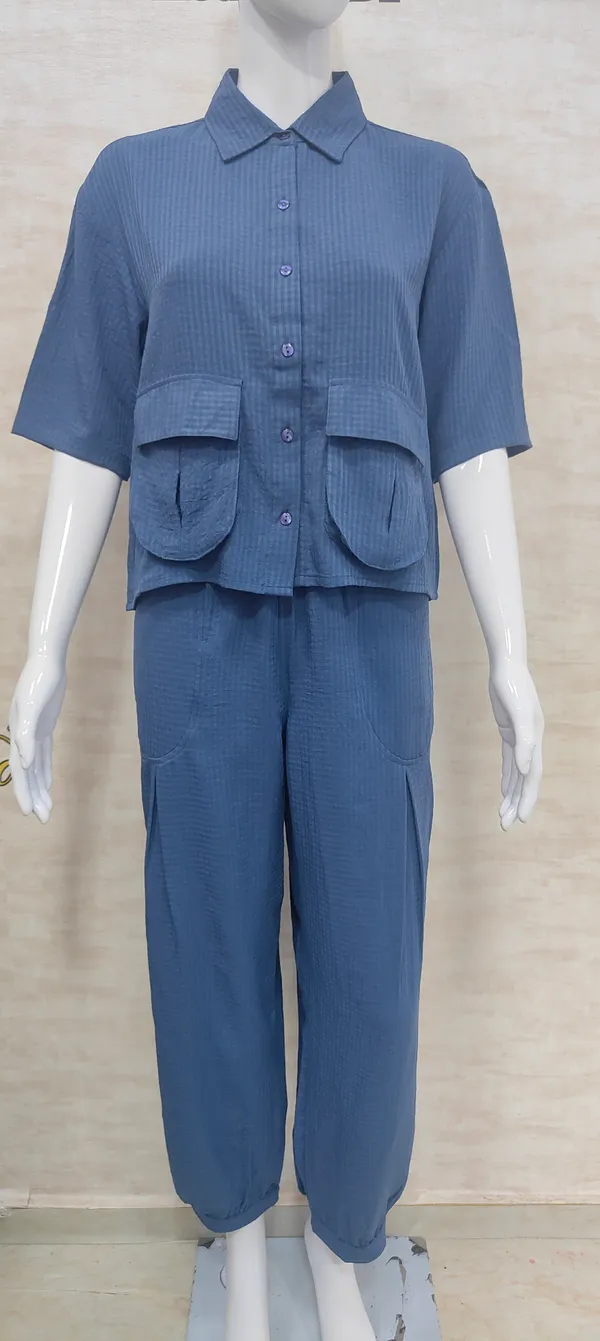 Blue_Rayon_Blend_Waffle_Design_Korean_Co-Ord_Set_For_Women_&_Girls