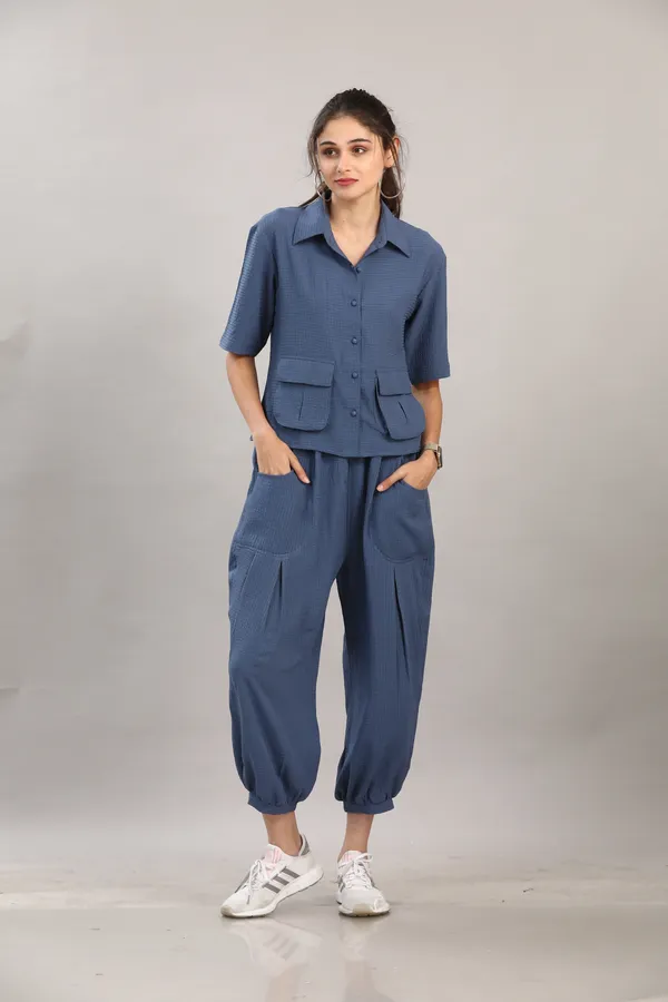 Blue_Rayon_Blend_Waffle_Design_Korean_Co-Ord_Set_For_Women_&_Girls