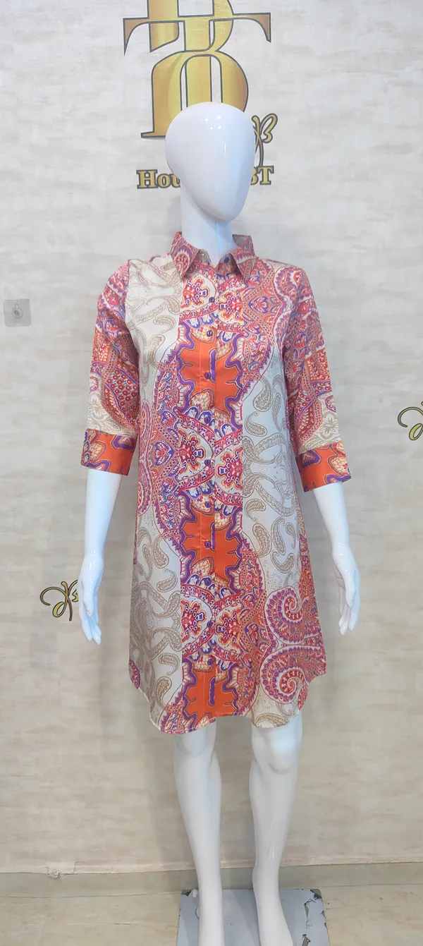 Orange_Poly_Panel_Print_Satin_Dress_For_Women_&_Girls