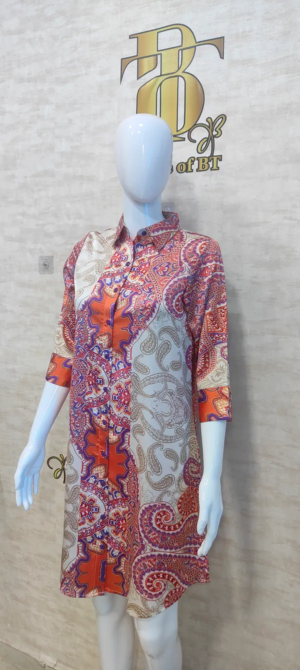 Orange_Poly_Panel_Print_Satin_Dress_For_Women_&_Girls