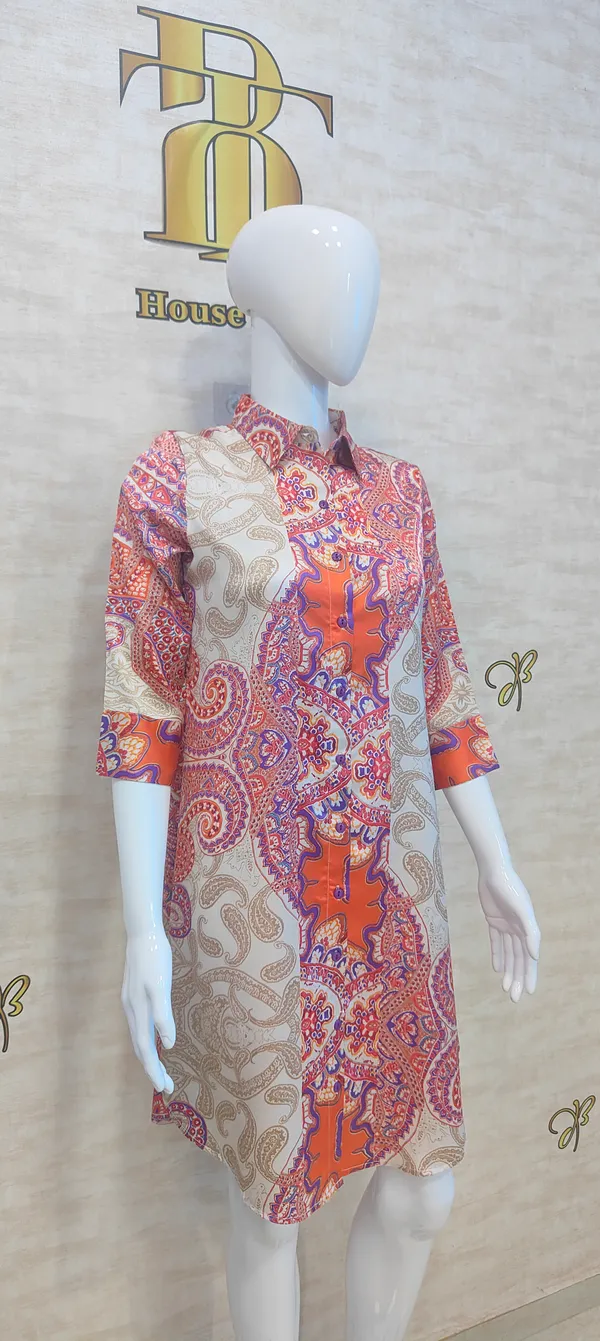 Orange_Poly_Panel_Print_Satin_Dress_For_Women_&_Girls