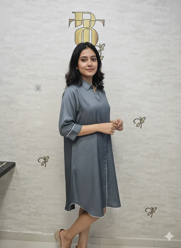 Grey_Rayon_Blend_Silky_Denim_Dress_For_Women_&_Girls