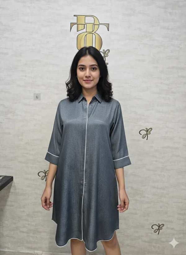 Grey_Rayon_Blend_Silky_Denim_Dress_For_Women_&_Girls