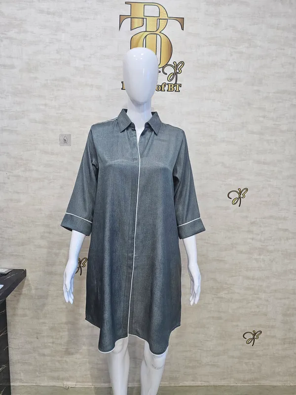 Grey_Rayon_Blend_Silky_Denim_Dress_For_Women_&_Girls