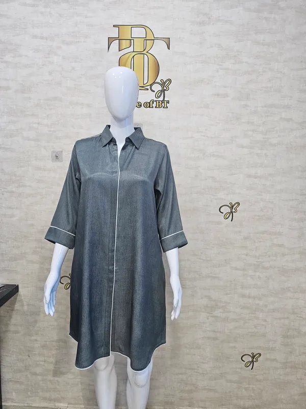 Grey_Rayon_Blend_Silky_Denim_Dress_For_Women_&_Girls