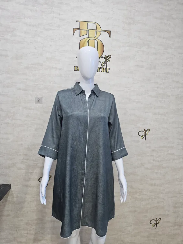 Grey_Rayon_Blend_Silky_Denim_Dress_For_Women_&_Girls