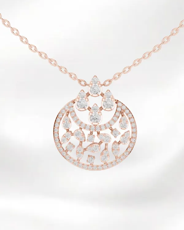 925_Rose_Gold_Plated_Ornate_Dewdrop_Medallion_Pendant_For_Women