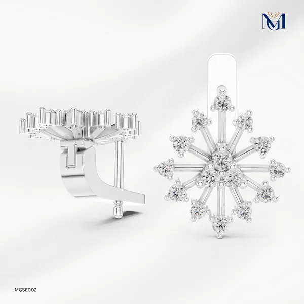 Leaf_Design_Moissanite_Earrings_in__Silver