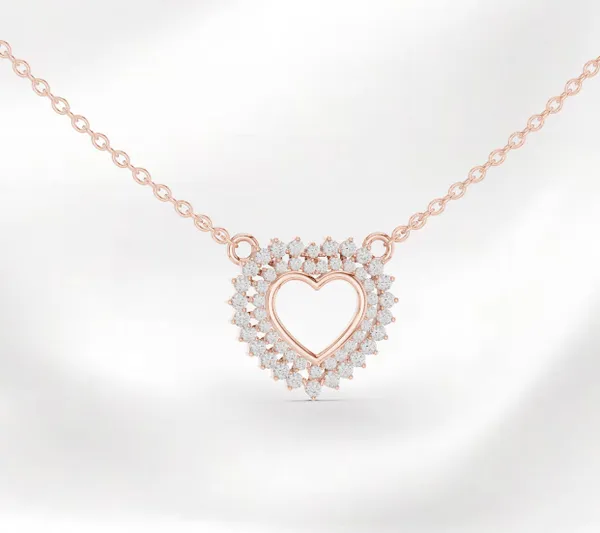 925_Rose_Gold_Plated_Dazzling_Halo_Heart_Necklace_For_Women
