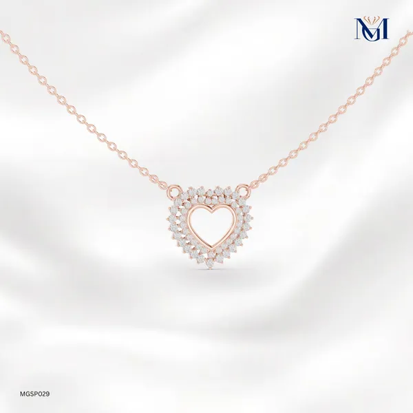 925_Rose_Gold_Plated_Dazzling_Halo_Heart_Necklace_For_Women