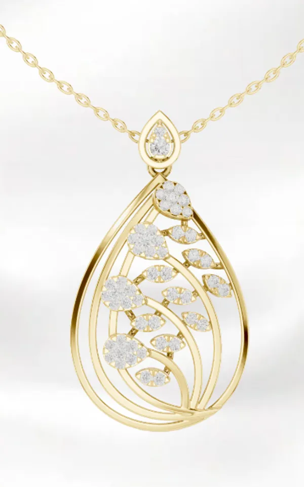 925_Gold_Plated_Blossom_Teardrop_Mossianite_Pendant_For_Women