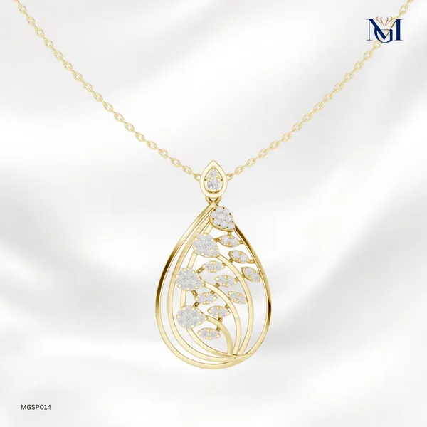 925_Gold_Plated_Blossom_Teardrop_Mossianite_Pendant_For_Women
