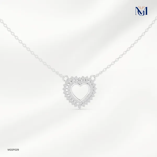 925_Silver_Dazzling_Halo_Heart_Necklace_For_Women