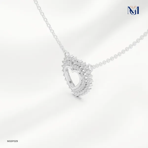 925_Silver_Dazzling_Halo_Heart_Necklace_For_Women