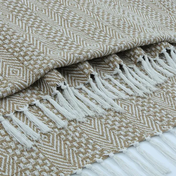 Beige_&_White_Handwoven_&_White_Diamond_Pattern_Cotton_Throw_Blanket_With_Tassels_For_Living_Room_Sofa_Chair_And_Couch_Reversible_And_Breathable_Throw_With_Tassels_(125_Cm_X_150Cm)