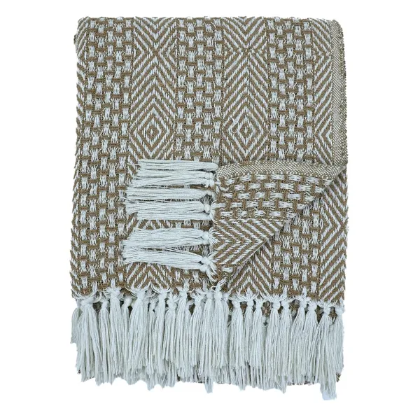 Beige_&_White_Handwoven_&_White_Diamond_Pattern_Cotton_Throw_Blanket_With_Tassels_For_Living_Room_Sofa_Chair_And_Couch_Reversible_And_Breathable_Throw_With_Tassels_(125_Cm_X_150Cm)