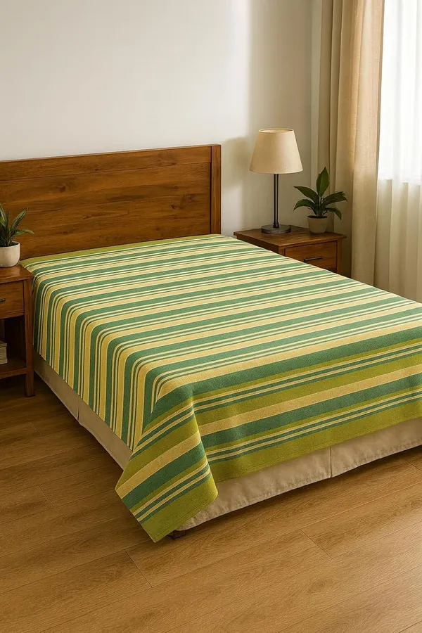 Dark_Green_Poly_Cotton_Double_Bedsheet_Breathable_Lightweight_And_Easy_Care_Striped_Bed_Sheet_100_X_100In_Dark_(Pack_Of_1)