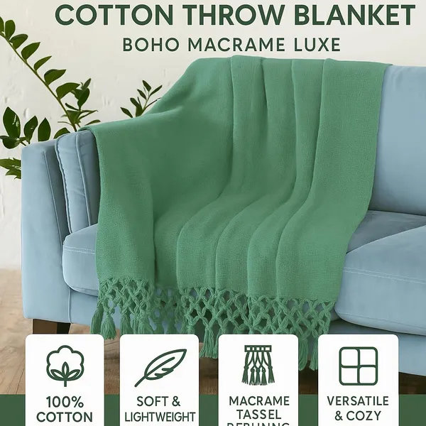 Olive_Green_Cotton_Throw_Blanket_With_Macrame_Tassels_For_3_Seater_Sofa_Ideal_For_Your_Home_Living_Room_Sofa_Bed_Chair_Picnic_&_Used_For_Gift_50X70_Cm_Olive