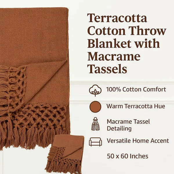 Rust_Brown_Terracotta_Cotton_Throw_Blanket_With_Macrame_Tassels_Ideal_For_Your_Home_Living_Room_Sofa_Bed_Chair_Picnic_&_Used_For_Gift_50X70_Cm
