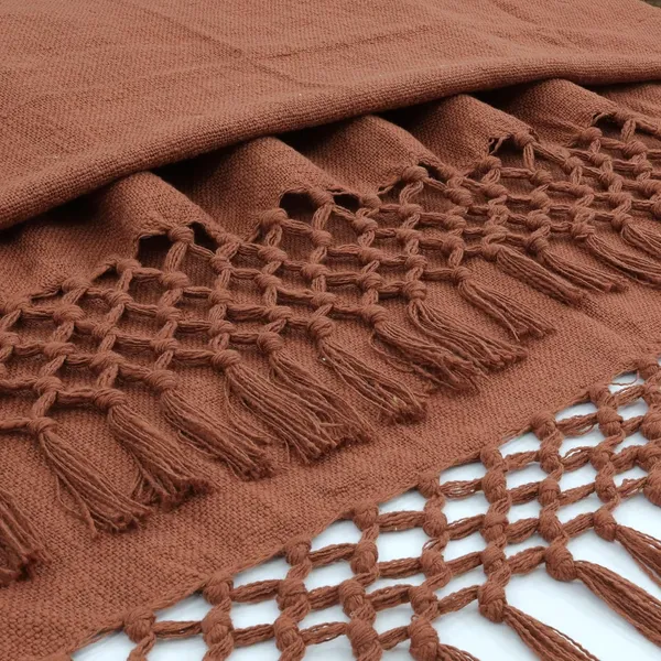 Rust_Brown_Terracotta_Cotton_Throw_Blanket_With_Macrame_Tassels_Ideal_For_Your_Home_Living_Room_Sofa_Bed_Chair_Picnic_&_Used_For_Gift_50X70_Cm