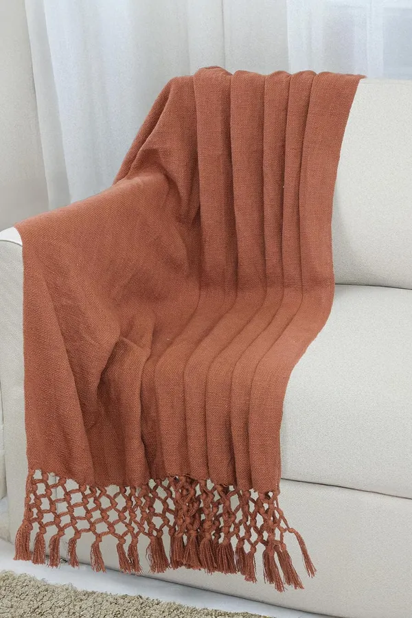 Rust_Brown_Terracotta_Cotton_Throw_Blanket_With_Macrame_Tassels_Ideal_For_Your_Home_Living_Room_Sofa_Bed_Chair_Picnic_&_Used_For_Gift_50X70_Cm