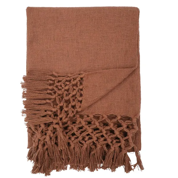 Rust_Brown_Terracotta_Cotton_Throw_Blanket_With_Macrame_Tassels_Ideal_For_Your_Home_Living_Room_Sofa_Bed_Chair_Picnic_&_Used_For_Gift_50X70_Cm
