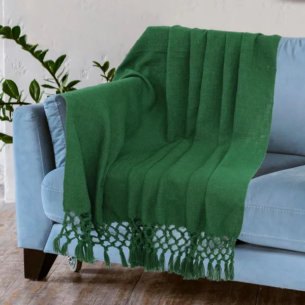 Dark_Green_Dark_Cotton_Throw_Blanket_With_Macrame_Tassels_For_3_Seater_Sofa_Ideal_For_Your_Home_Living_Room_Sofa_Bed_Chair_Picnic_&_Used_For_Gift_50X70_Cm