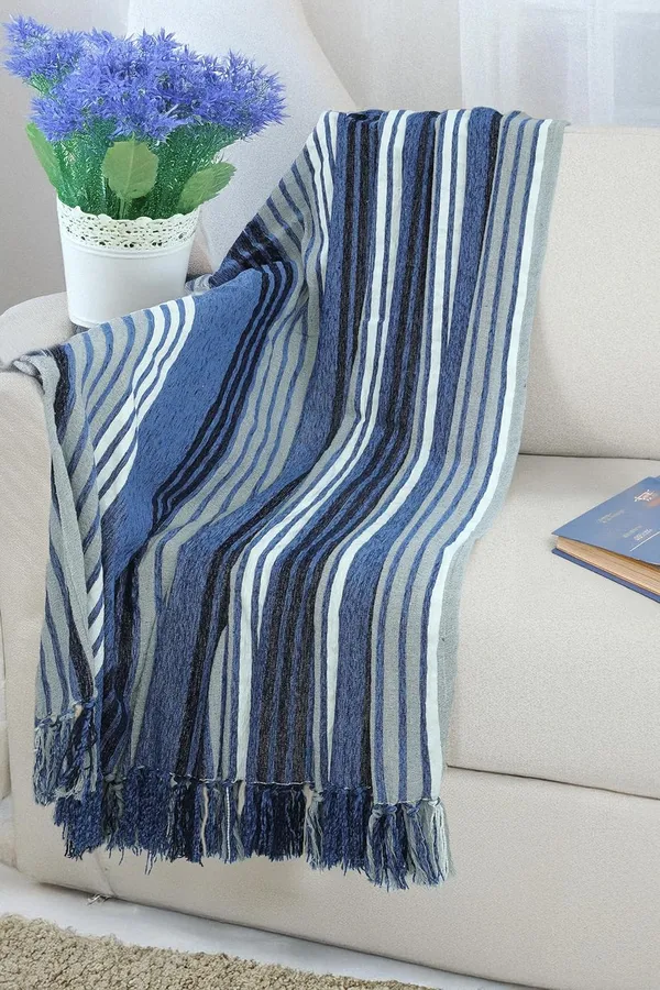 Blue_Handwoven_Striped_Pure_Chenille_Throw_Blanket_For_3_Seater_Sofa_140X190_Cm_Throw_For_Sofa_Bed_Chair_&_Travel_Ideal_For_All_Season_Pack_1