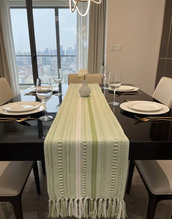 Green_Cotton_Designer_Table_Runner_14X72Ines__Black_Decor_For_Dining_Tableshandcrafted_Quality_(Pack_Of_1)