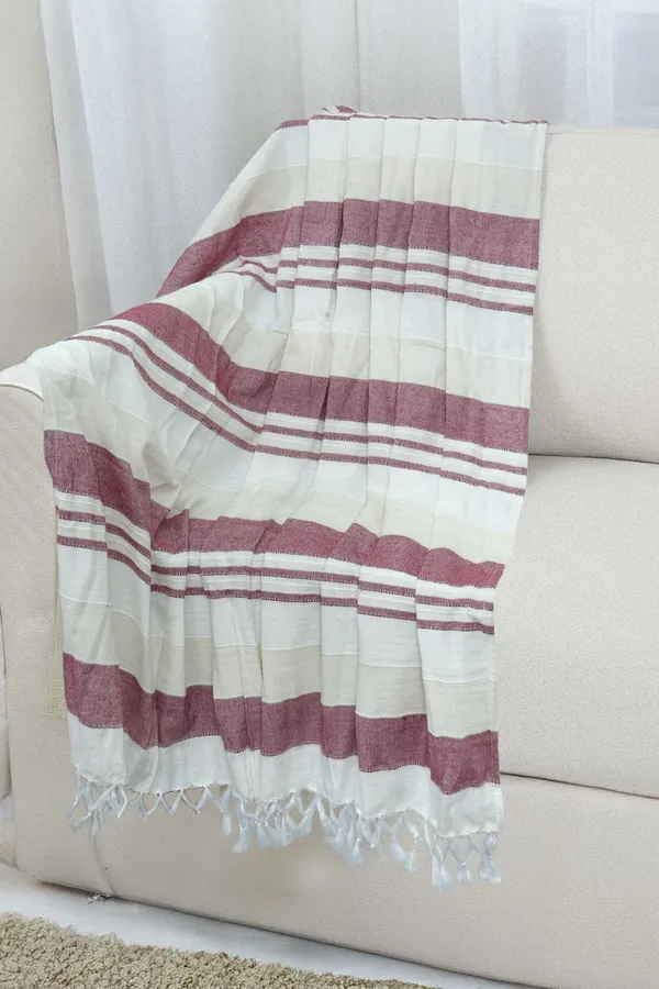 White_&_Wine_Handloom_Cotton_Throw_Woven_For_Your_Home_Living_Room_Sofa_Bed_Chair_125X150_Cm_(Pack_Of_1)