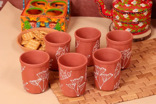 Terracotta_Clay_Kullad_Tea_Cups_Set|_Brown_Handpainted_Terracotta_Clay_(120_Ml)