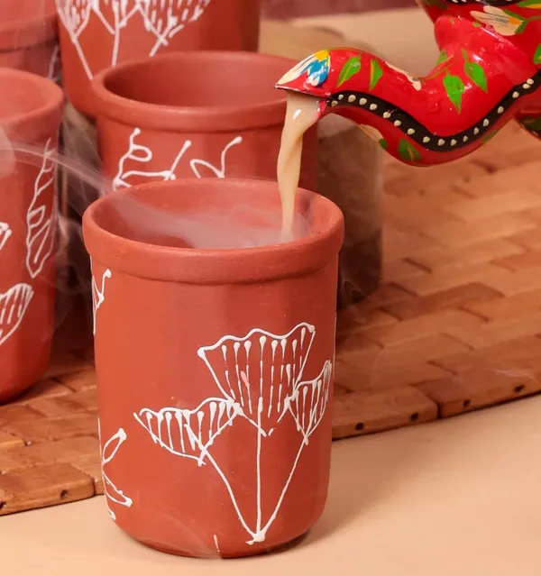 Terracotta_Clay_Kullad_Tea_Cups_Set|_Brown_Handpainted_Terracotta_Clay_(120_Ml)