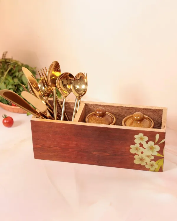 Brown_Wooden_Kitchen_Organiser_Set_With_Floral_Design,_Cutlery_Holder_And_Storage_Box,_Round_Container_With_Lid