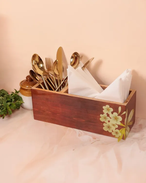 Brown_Wooden_Kitchen_Organiser_Set_With_Floral_Design,_Cutlery_Holder_And_Storage_Box,_Round_Container_With_Lid