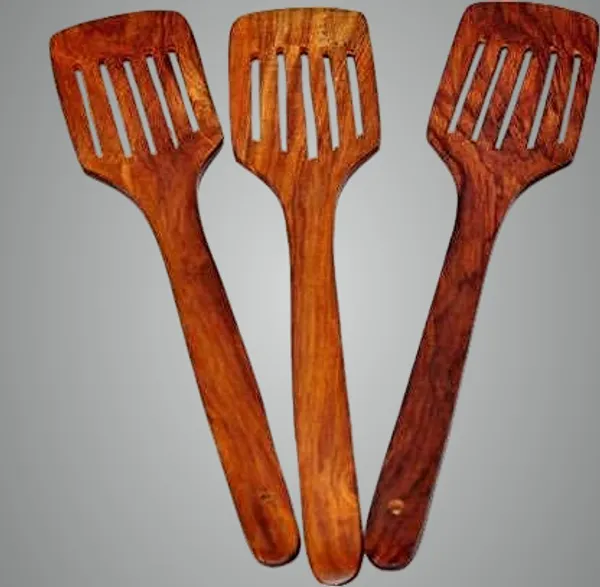 Brown_Wooden_Perforated_Spoons_&_Spatulas_With_Long_Handle_For_Cooking_&_Nonstick_(Set_Of_3)